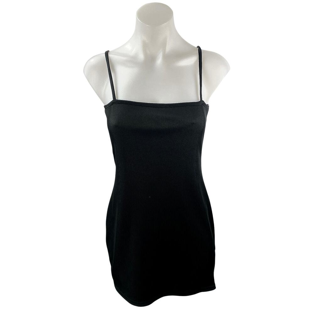 Collusion Womens Black Sleeveless Ribbed Knit Zip Cami Tank Mini Bodycon Dress 6